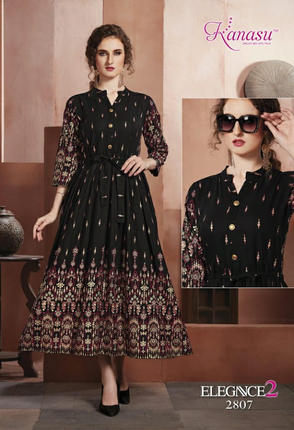 Kanasu Elegance 2 Heavy Rayon Gold Printed Designer Stylish Kurti Collection